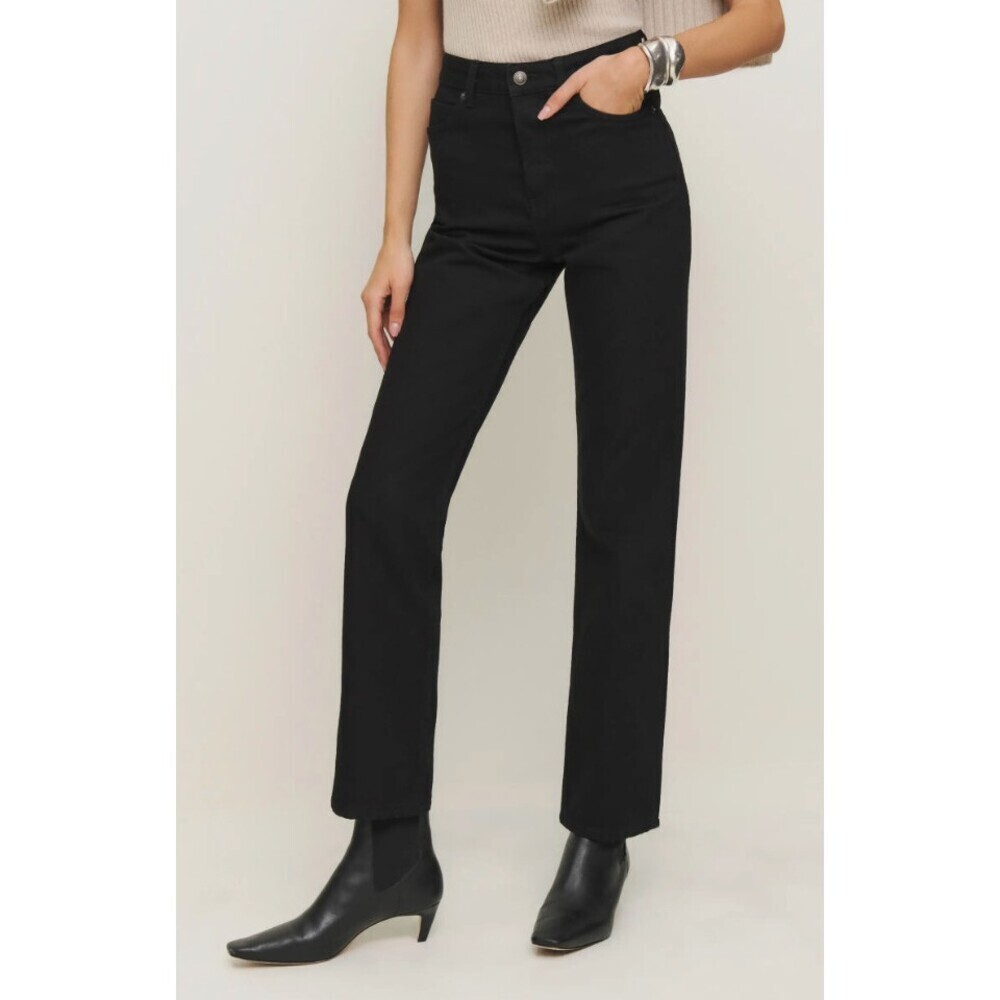 Reformation Cynthia High Rise Straight Long Jeans in Vana Black Size 31